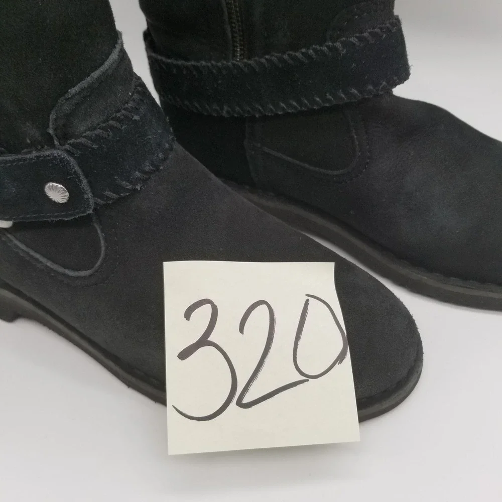 UGG‎ Simmens Black Suede Sheepskin Cuff Mid Calf Boots 1012361 Womens 9